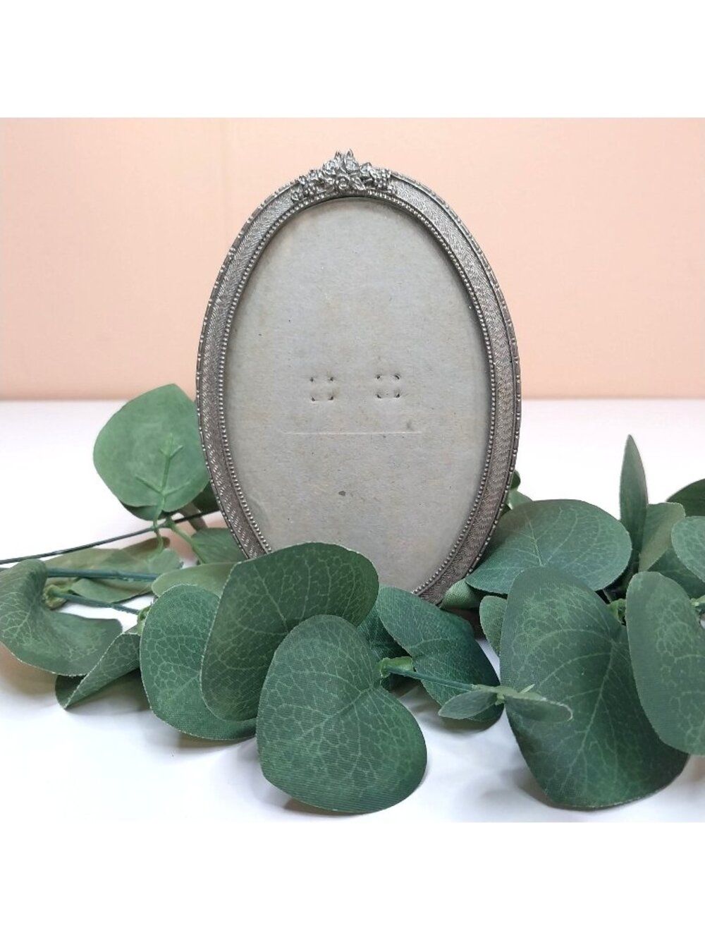 Vintage Oval Metal Picture Frame Ornate Roses Accent 5x3.5 Inches